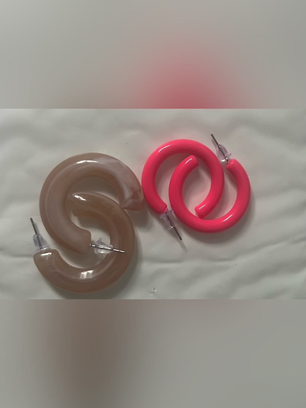 Stylish Hoop Resin Earrings in Pink and Beige